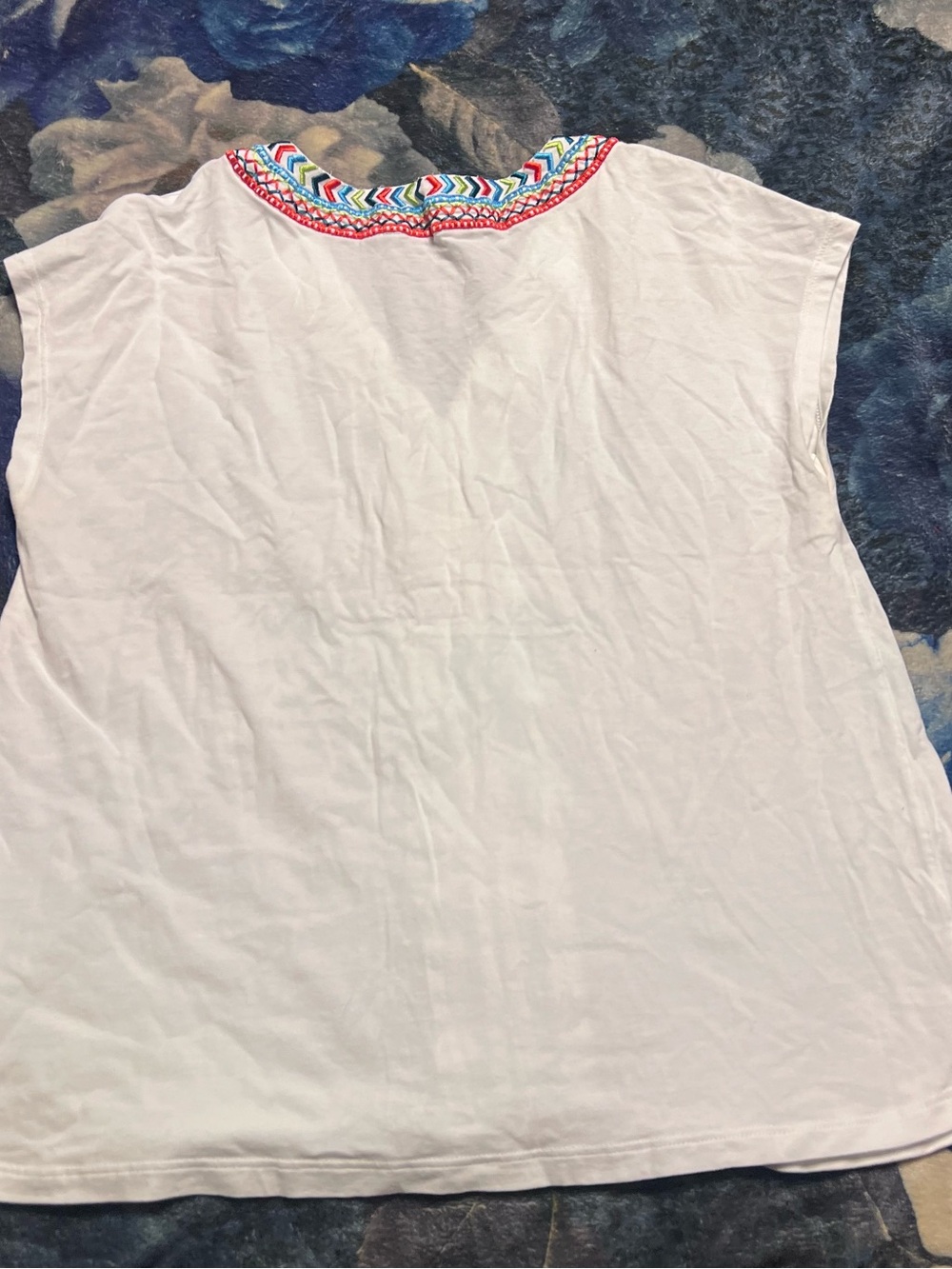 Soft Surroundings White Top with Multicolor Embroidered Trim - Picture 2 of 4